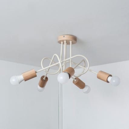 Overflademonteret lysekrone OXFORD 5xE27/15W/230V fyrretræ/creme