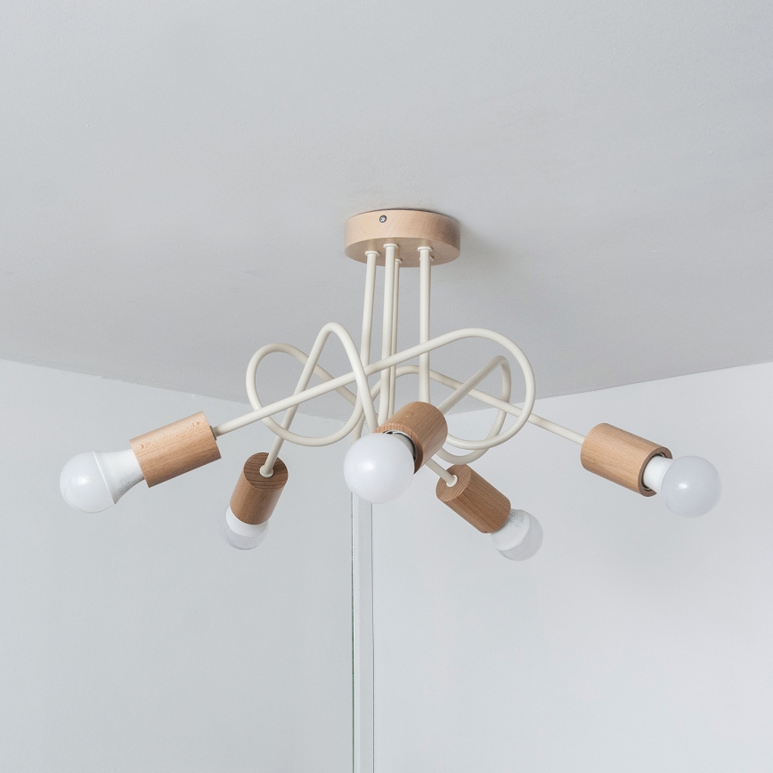 Overflademonteret lysekrone OXFORD 5xE27/15W/230V fyrretræ/creme