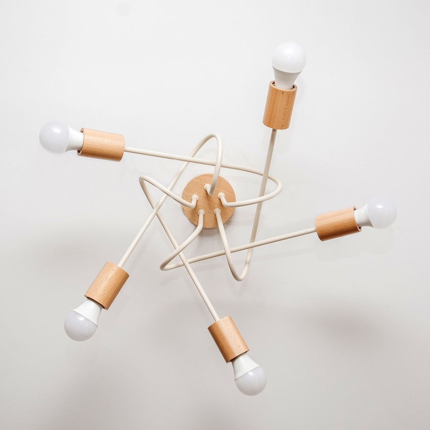 Overflademonteret lysekrone OXFORD 5xE27/15W/230V fyrretræ/creme