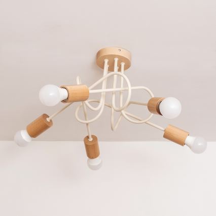 Overflademonteret lysekrone OXFORD 5xE27/15W/230V fyrretræ/creme