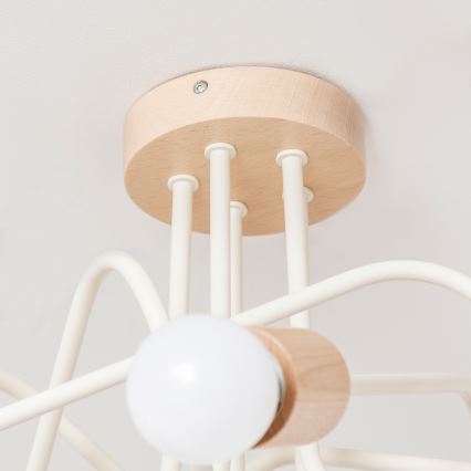 Overflademonteret lysekrone OXFORD 5xE27/15W/230V fyrretræ/creme