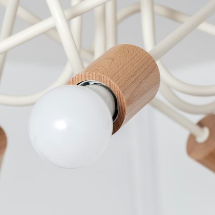 Overflademonteret lysekrone OXFORD 5xE27/15W/230V fyrretræ/creme