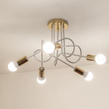 Overflademonteret lysekrone OXFORD 5xE27/15W/230V guld/hvid