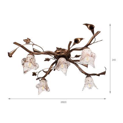 Overflademonteret lysekrone ROZETA 5xE14/40W/230V, bronzefarvet