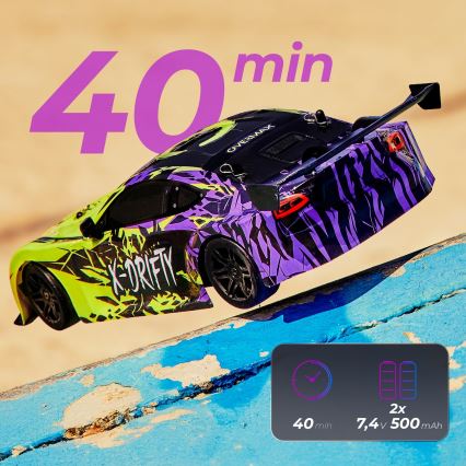Overmax - RC-driftbil med fjernbetjening X-DRIFT 1000 mAh gul/lilla