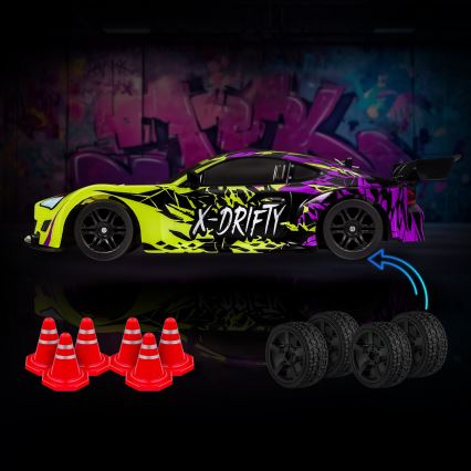Overmax - RC-driftbil med fjernbetjening X-DRIFT 1000 mAh gul/lilla