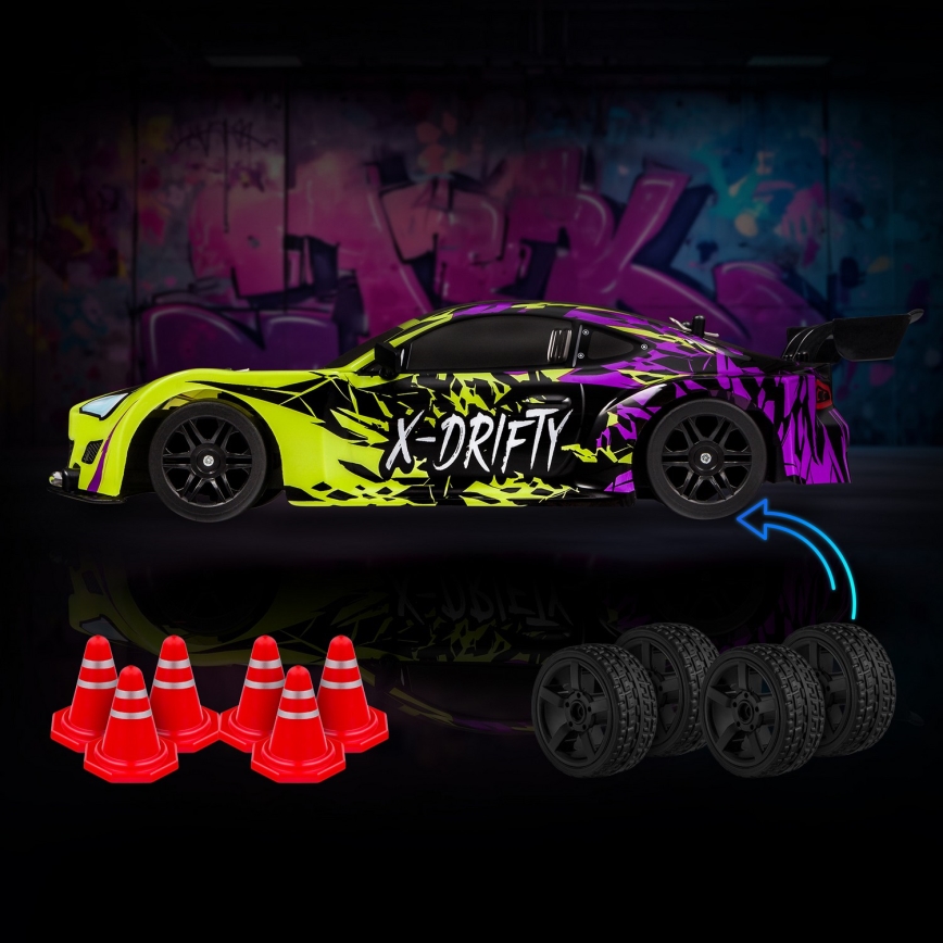 Overmax - RC-driftbil med fjernbetjening X-DRIFT 1000 mAh gul/lilla