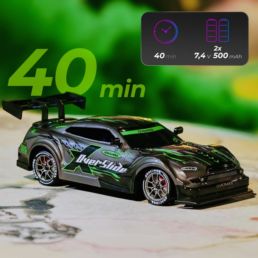Overmax - fjernstyret RC-driftbil 2-i-1 X-OVERSLIDE 1000 mAh sort/grøn/blå/rød