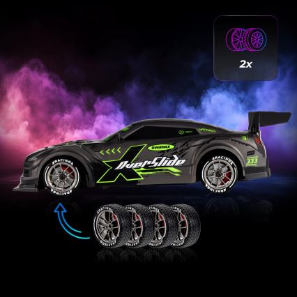 Overmax - fjernstyret RC-driftbil 2-i-1 X-OVERSLIDE 1000 mAh sort/grøn/blå/rød