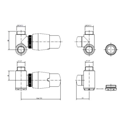 P.M.H. INTER-LW - Ventil med termostatisk ventilhoved INTER venstre/hvid