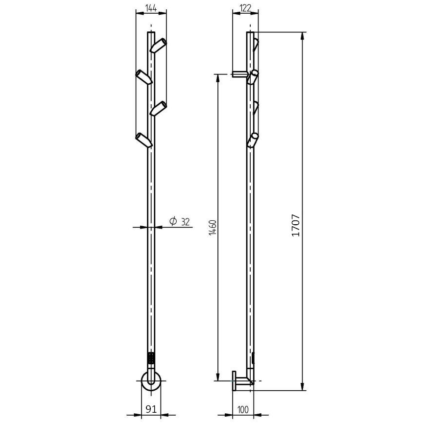 P.M.H. LS1B - Elektrisk håndklædetørrer LISA 24W/230V 170 cm IP44 sort