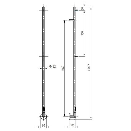 P.M.H. OL1B - Elektrisk håndklædetørrer OLE 24W/230V 170 cm IP44 sort