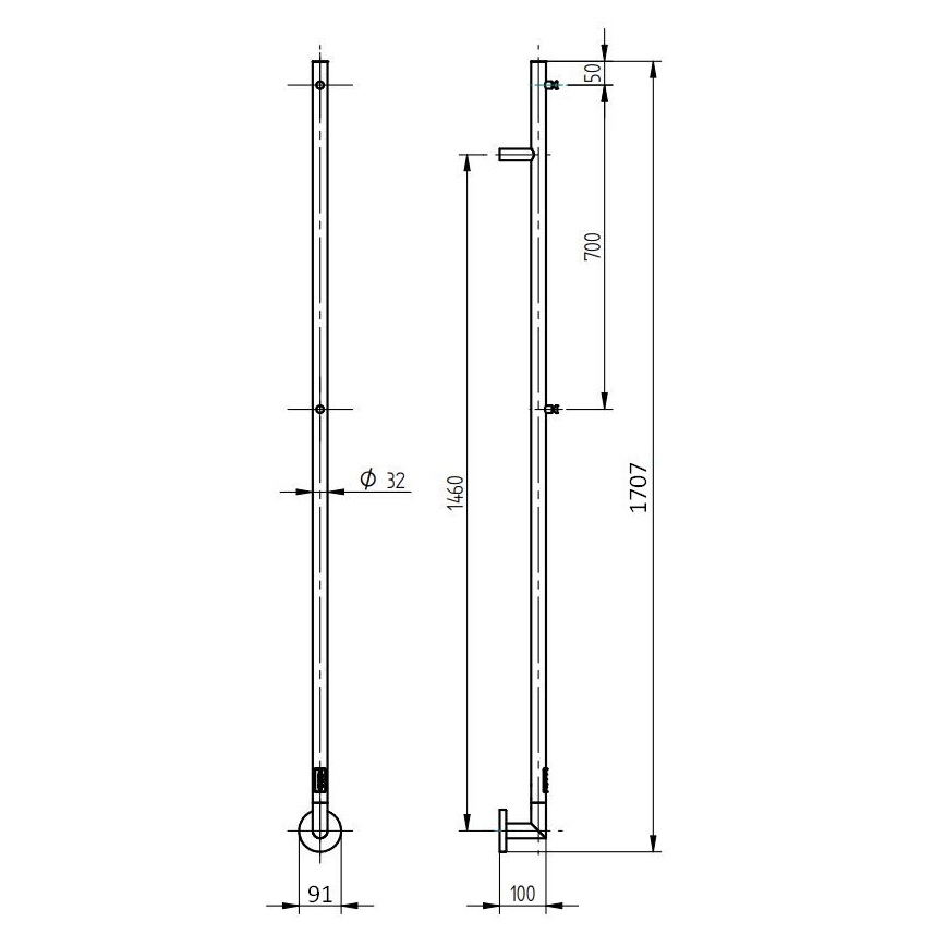 P.M.H. OL1B - Elektrisk håndklædetørrer OLE 24W/230V 170 cm IP44 sort