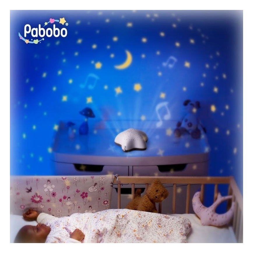 PABOBO - Projektør med melodi STJERNE 3xAA beige