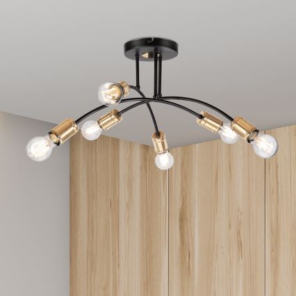 Påbygget lysekrone ANYA 6xE27/15W/230V sort/guld