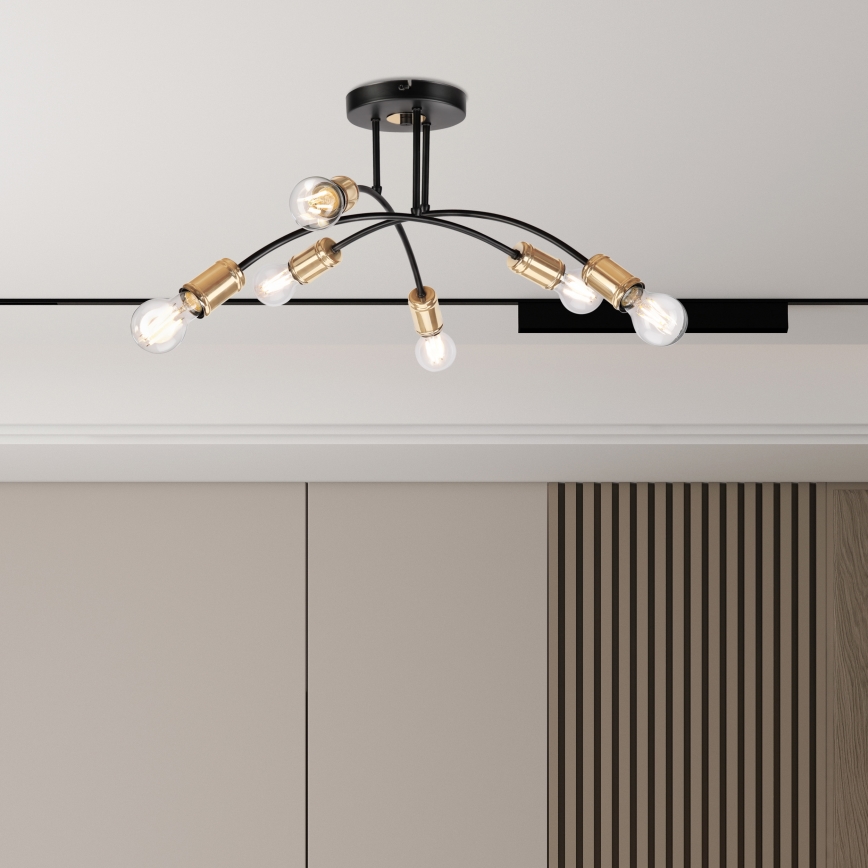 Påbygget lysekrone ANYA 6xE27/15W/230V sort/guld