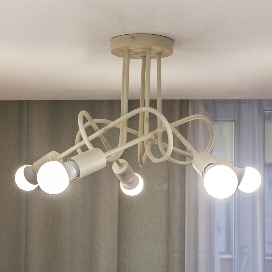 Påbygget lysekrone OXFORD 5xE27/15W/230V, cremefarvet
