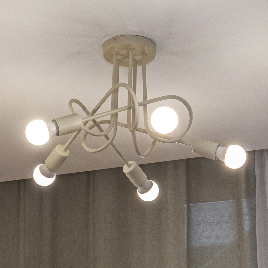 Påbygget lysekrone OXFORD 5xE27/15W/230V, cremefarvet