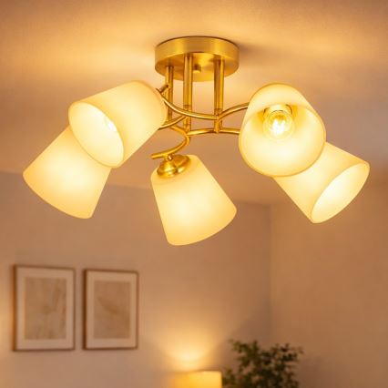 Påbygget lysekrone PAFOS 5xE27/15W/230V guld
