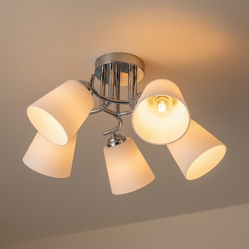 Påbygningsloftlampe PAFOS 5xE27/15W/230V, blank krom