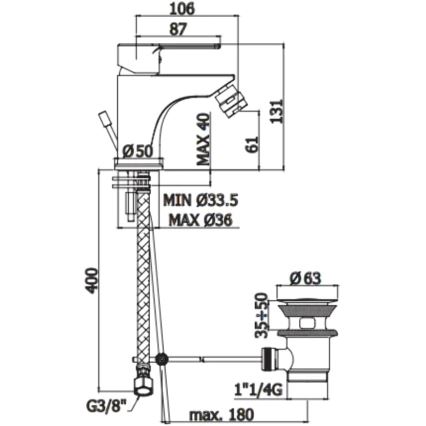 Paffoni - Bidetarmatur + bundventil RED blank krom