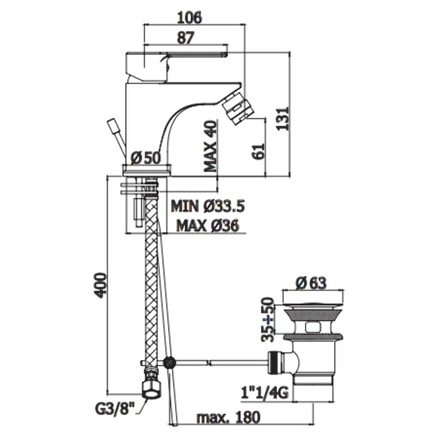 Paffoni - Bidetarmatur + bundventil RED blank krom