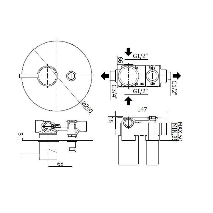 Paffoni - Brusearmatur til indbygget installation LIGHT sort