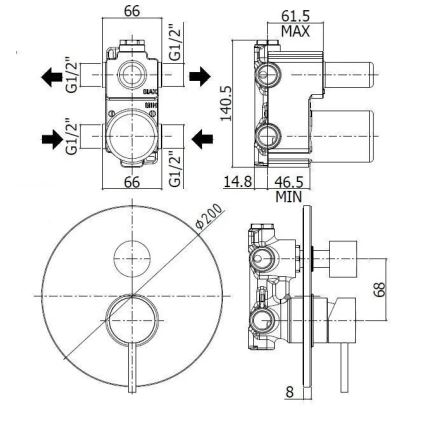 Paffoni - Brusebatteri til indbygget installation LIGHT, rustfrit stål