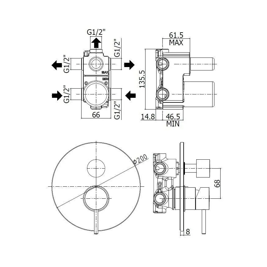 Paffoni - Brusebatteri til indbygget montering LIGHT, sort