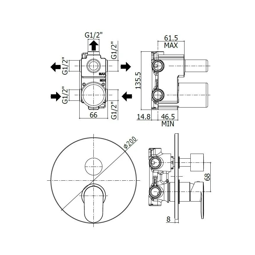 Paffoni - Brusebatteri til indbygning CANDY blank krom