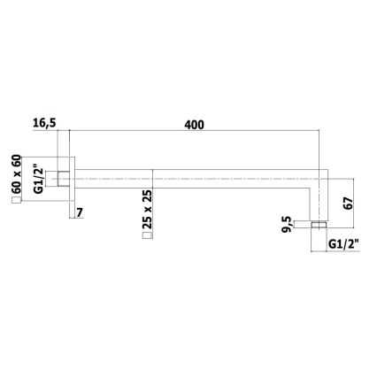 Paffoni - Firkantet brusearm 40 cm sort