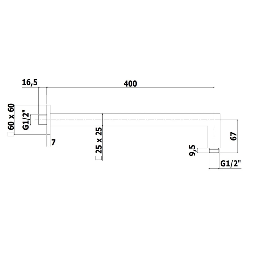 Paffoni - Firkantet brusearm 40 cm sort