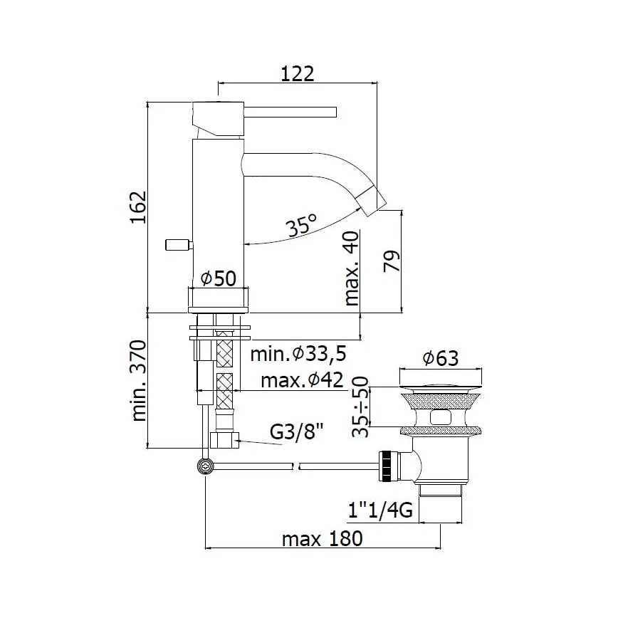 Paffoni - håndvaskarmatur + bundventil LIGHT i guld