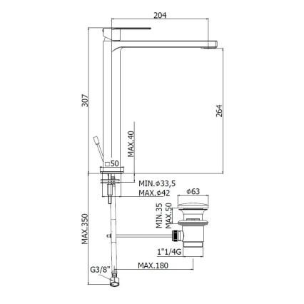 Paffoni - Håndvaskarmatur + bundventil TANGO i rustfrit stål