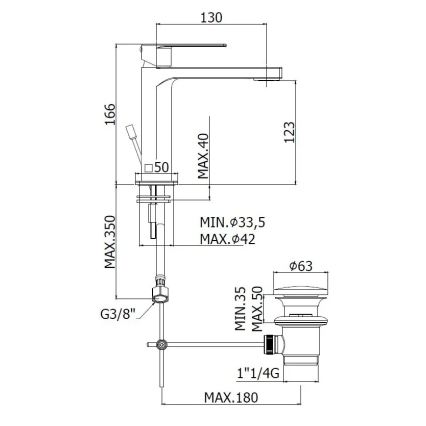 Paffoni - Håndvaskarmatur + bundventil TANGO rustfrit stål
