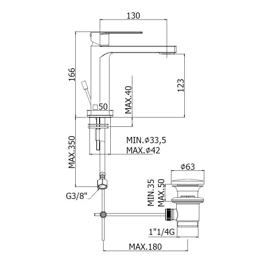 Paffoni - Håndvaskarmatur + bundventil TANGO rustfrit stål