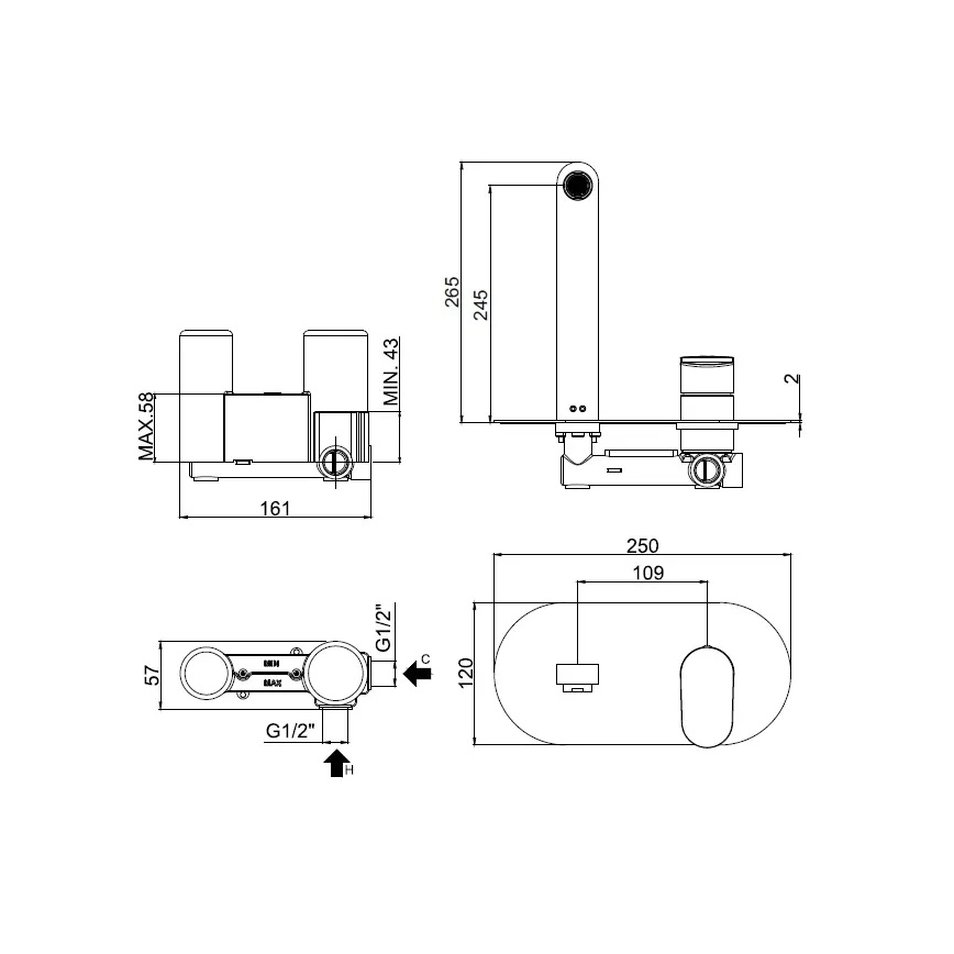 Paffoni - Håndvaskarmatur til indbygget installation CANDY, blank krom