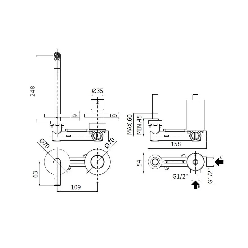 Paffoni - Håndvaskarmatur til indbygning LIGHT, poleret krom