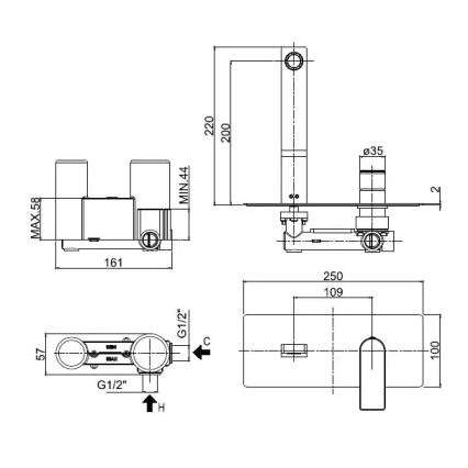 Paffoni - Håndvaskarmatur til indbygning TANGO, blank krom