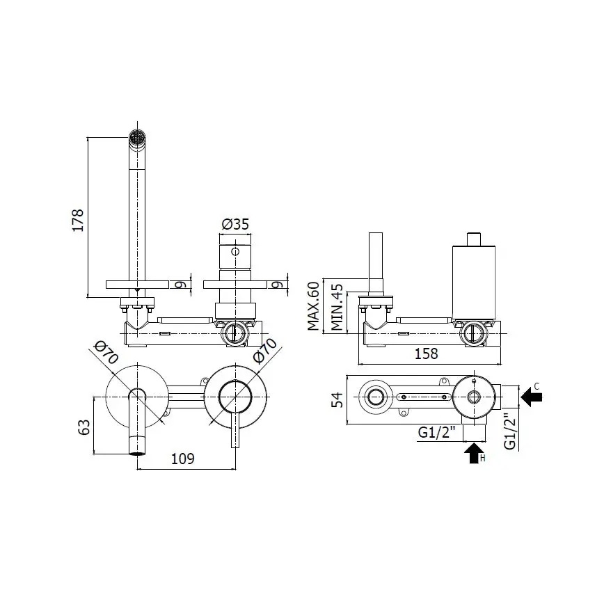 Paffoni - Håndvaskarmatur til skjult installation LIGHT, børstet guld