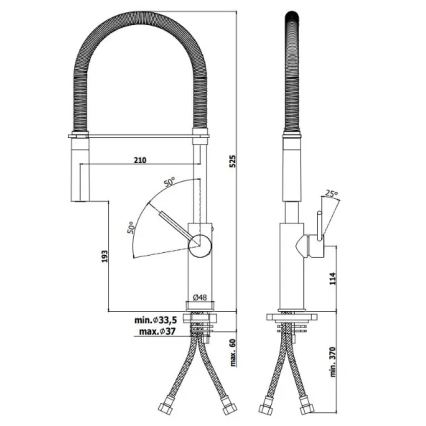 Paffoni - Køkkenarmatur LIGHT 52,5 cm med udtrækbar bruser, blank krom