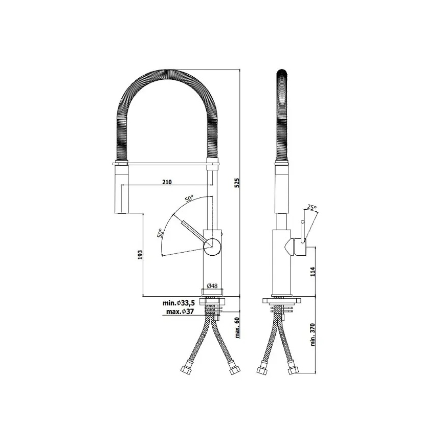 Paffoni - Køkkenarmatur LIGHT 52,5 cm med udtrækbar bruser, blank krom