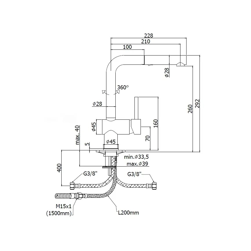 Paffoni - Køkkenarmatur med udtrækbar bruser LIGHT 29,2 cm blank krom