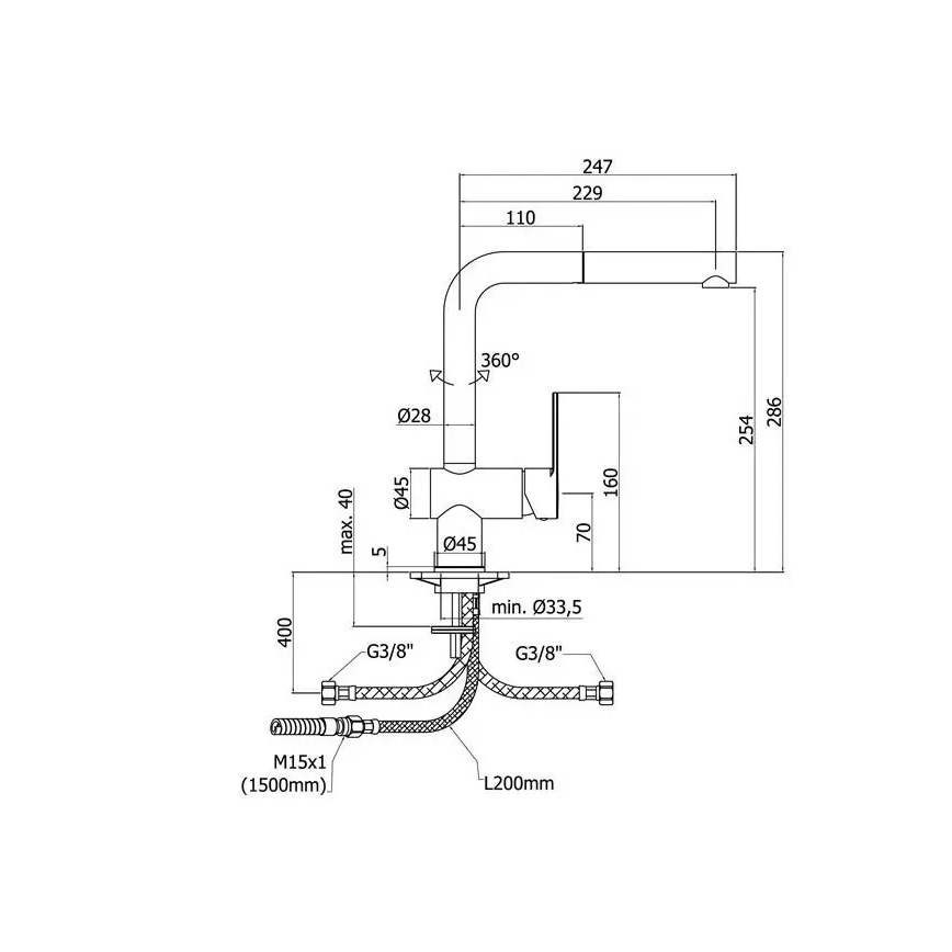 Paffoni - Køkkenarmatur med udtrækbar bruser RINGO 28,6 cm