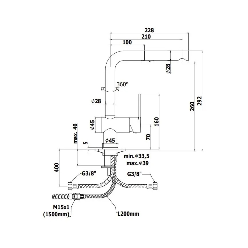 Paffoni - Køkkenarmatur med udtrækkelig bruser RINGO 29,2 cm sort