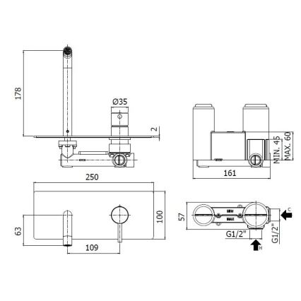 Paffoni - LIGHT vaskarmatur til indbygget montering, blank krom