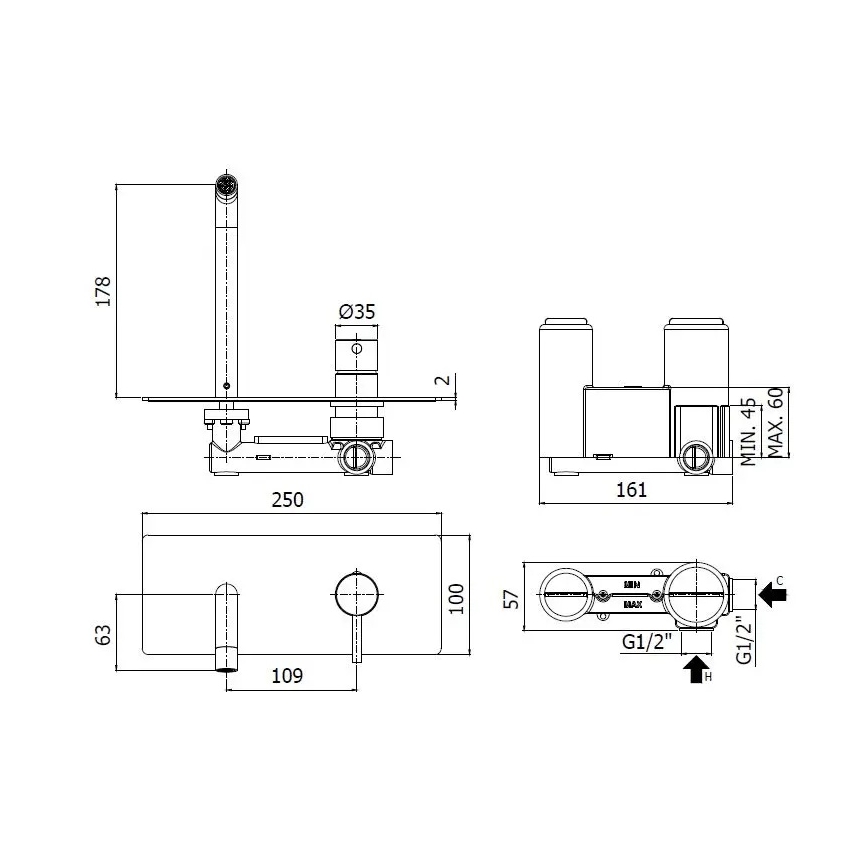 Paffoni - LIGHT vaskarmatur til indbygget montering, blank krom
