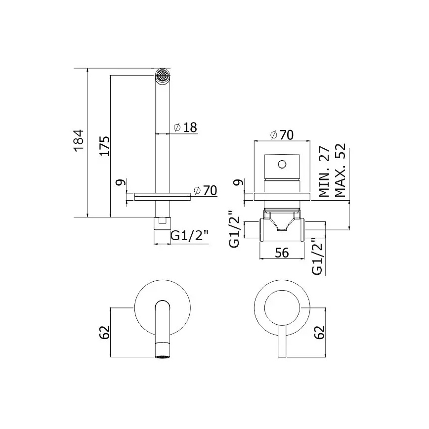 Paffoni - Vaskarmatur til indbygget montering LIGHT, blank krom