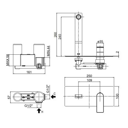 Paffoni - Vaskarmatur til indbygning TANGO i blank krom
