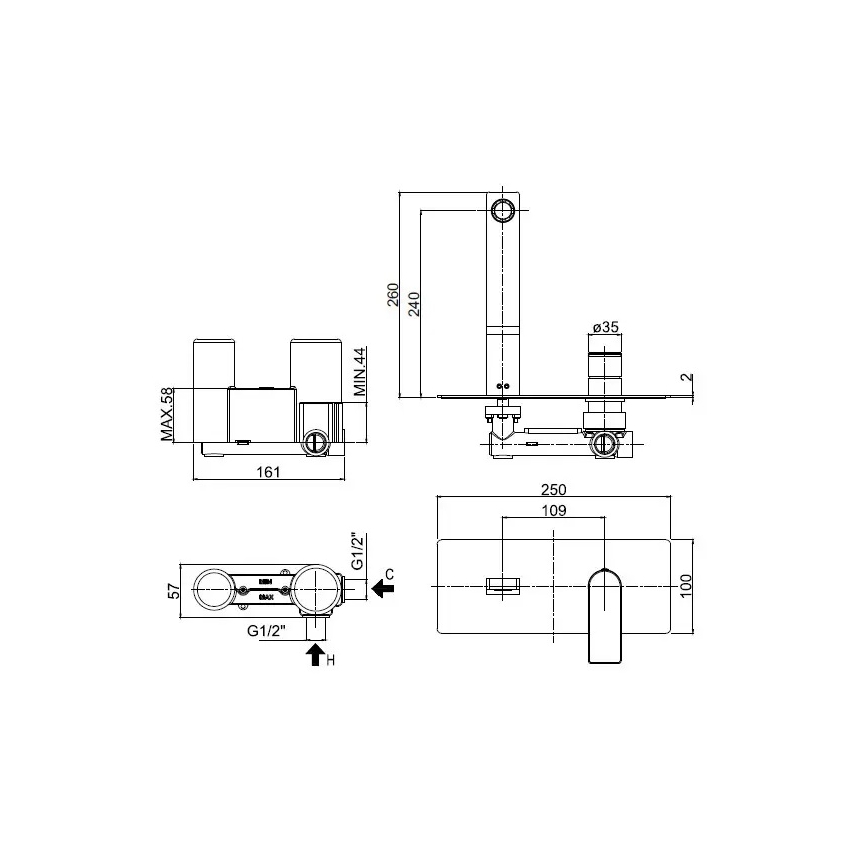 Paffoni - Vaskarmatur til indbygning TANGO i blank krom